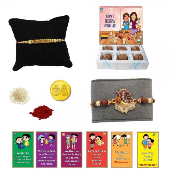 BOGATCHI 6 Chocolate Box 2 Rakhi Gold Coin Roli Chawal and Story Card F | Rakhi with Chocolates |  Rakhi Chocolates Gifts
